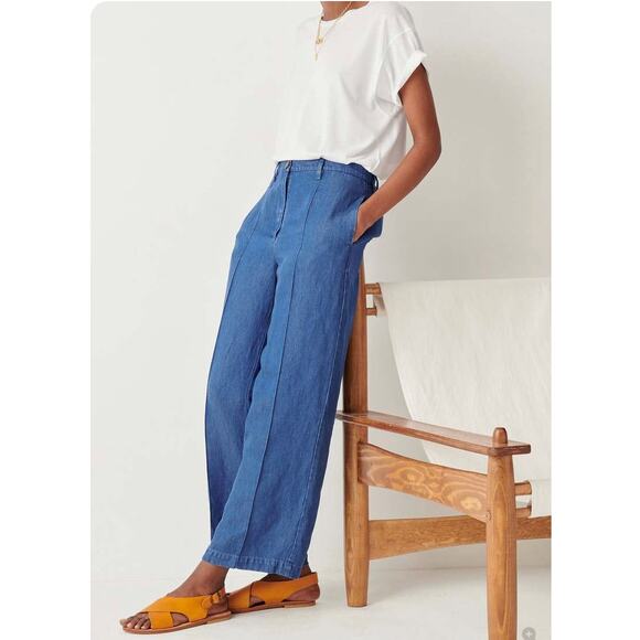 Sessun Pants Womens 36 Alberoha Denim Blue Wide Leg Casual Work Chic Minimalist